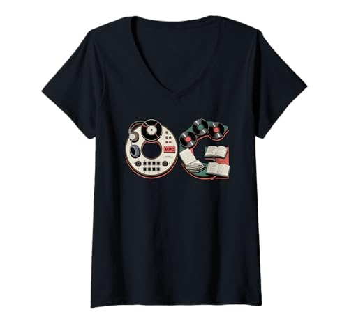 Damen Old School OG Tshirt Hip Hop Vinyl Retro Vintage 80er 90er T-Shirt mit V-Ausschnitt von OG TShirt Vintage Hip Hop Old School Graffiti