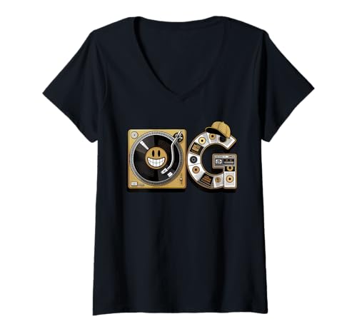 Damen Old School OG Tshirt Hip Hop Vinyl Retro Vintage 80er 90er T-Shirt mit V-Ausschnitt von OG TShirt Vintage Hip Hop Old School Graffiti