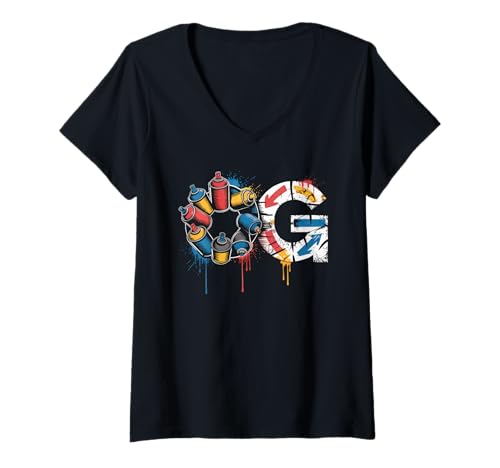 Damen Old School OG Tshirt Hip Hop Vinyl Retro Vintage 80er 90er T-Shirt mit V-Ausschnitt von OG TShirt Vintage Hip Hop Old School Graffiti