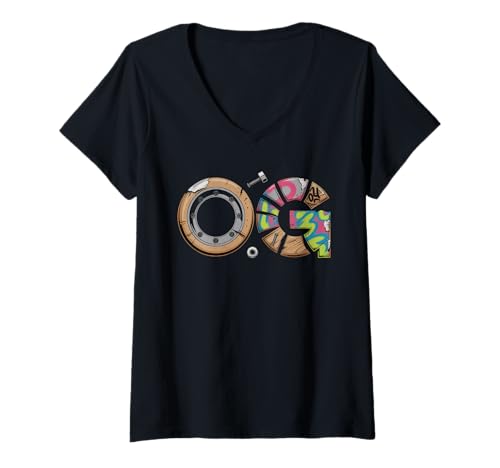 Damen Old School OG Tshirt Hip Hop Vinyl Retro Vintage 80er 90er T-Shirt mit V-Ausschnitt von OG TShirt Vintage Hip Hop Old School Graffiti