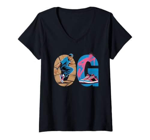 Damen Old School OG Tshirt Hip Hop Vinyl Retro Vintage 80er 90er T-Shirt mit V-Ausschnitt von OG TShirt Vintage Hip Hop Old School Graffiti