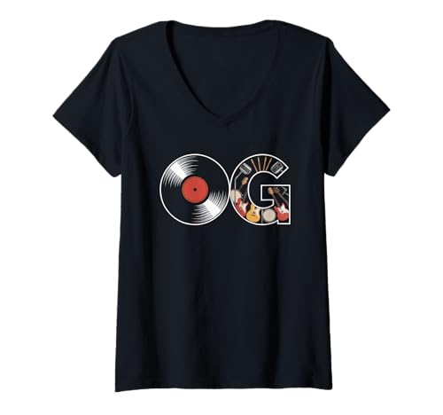 Damen Old School OG Tshirt Hip Hop Vinyl Retro Vintage 80er 90er T-Shirt mit V-Ausschnitt von OG TShirt Vintage Hip Hop Old School Graffiti