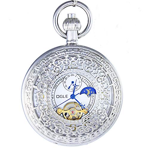 OGLE wasserdichte Männer Frauen Silber Muster Tourbillon Phasen Mond Kette Fob Skelett Automatische Mechanische Taschenuhr OGLE wasserdichte Männer Frauen Silber Muster Tourbillon Phasen Mond Kette Fob Skelett Automatische Mechanische Taschenuhr von OGLE