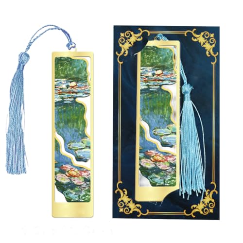 Lesezeichen, Lesezeichen metall, Lesezeichen mit weltberühmten Gemälden, Gold Bookmark mit Quasten Anhänger, Seitenmarker Geschenke für Lehrer, Studenten, Leser, Freunde (Water lily) von OGLYMRA