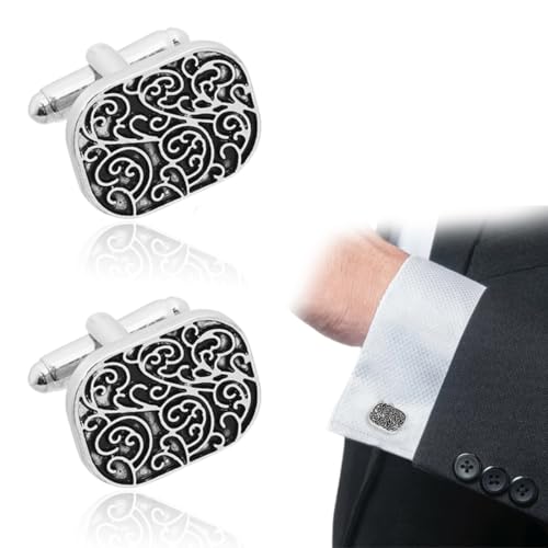Manschettenknöpfe Herren aus Edelstahl (Silber) im Eleganten Schwarzbox-Geschenkset - Perfekt für Tuxedo und Formelle Anlässe - Manschettenknöpfe für Herren mit Stil und Präzision von OGLYMRA