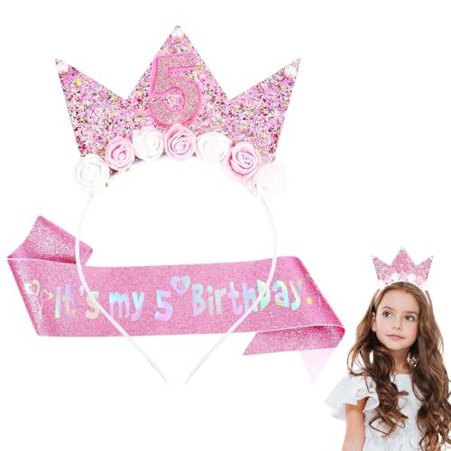 OGLYMRA 2er Set Geburtstagskronen Geburtstagskrone Rosenblumenkrone Baby Mädchen Krone mit künstlichen Rosenblüten Partydeko Geburtstag Karneval von OGLYMRA