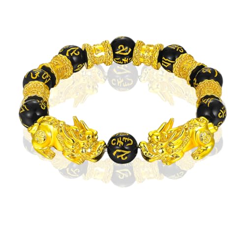 Schwarzes Feng Shui Perlenarmband chinesisches Pi Xiu Armband Obsidian Reichtum Armband mit handgeschnitztem Amulett für Glück Reichtum Geschenke für Männer und Frauen Herren Damen Schwarzen Beads von OGLYMRA