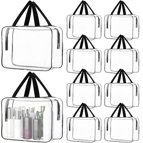 Große transparente Kulturbeutel mit Griff, wiederverwendbare PVC-Kunststoff-Kosmetiktasche mit Reißverschluss für Damen, Reisen, wasserdicht, transparent, Organizer-Taschen für Strand, Einkaufen Große transparente Kulturbeutel mit Griff, wiederverwendbare PVC-Kunststoff-Kosmetiktasche mit Reißverschluss für Damen, Reisen, wasserdicht, transparent, Organizer-Taschen für Strand, Einkaufen von OGMBI