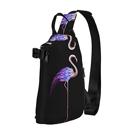 Abstrakter Flamingo-Bedruckter Sling Crossbody Rucksack Schultertasche Sling Tasche für Männer Frauen Für Outdoor Walking Reisen, Schwarz, Einheitsgröße von OGNOT