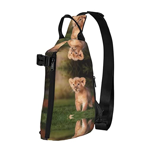 Art Lion bedruckter Sling Crossbody Rucksack Schultertasche Sling Bag für Männer Frauen Outdoor Walking Reisen, Schwarz, Einheitsgröße von OGNOT