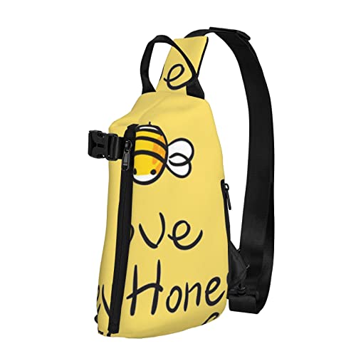 Bee Love Honigdruck Sling Crossbody Rucksack Schultertasche Schultertasche für Männer und Frauen, für Outdoor Walking Reisen, Schwarz, Einheitsgröße von OGNOT