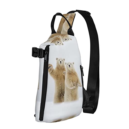 Eisbär bedruckter Sling Crossbody Rucksack Schultertasche Schultertasche für Männer und Frauen, für Outdoor Walking Reisen, Schwarz, Einheitsgröße von OGNOT