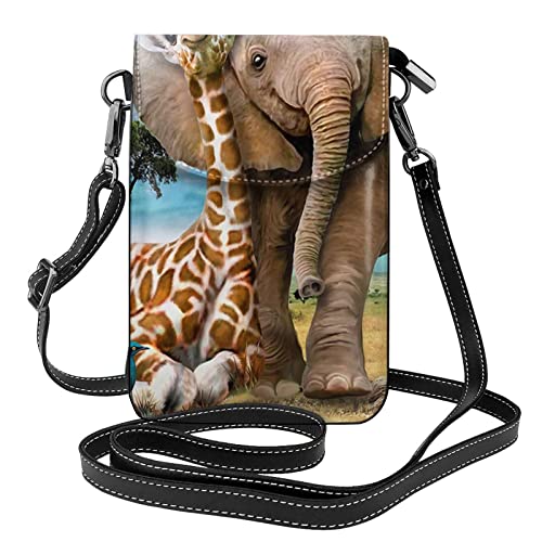 Fire And Water Phoenix Damen Crossbody Handytasche, kleine Messenger Schultertasche, Bargeld-Handtasche, Geldbörse, Geschenk für Frauen und Mädchen, Elefant und Giraffe, Einheitsgröße von OGNOT