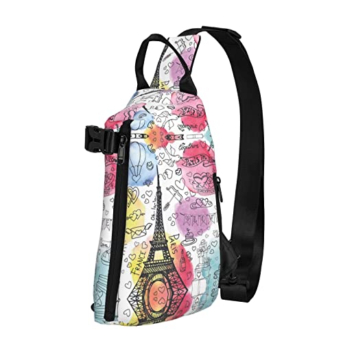 French Paris Tour Eiffelturm bedruckt Sling Crossbody Rucksack Schultertasche Sling Tasche für Herren Damen, für Outdoor Walking Reisen, Schwarz, Einheitsgröße von OGNOT