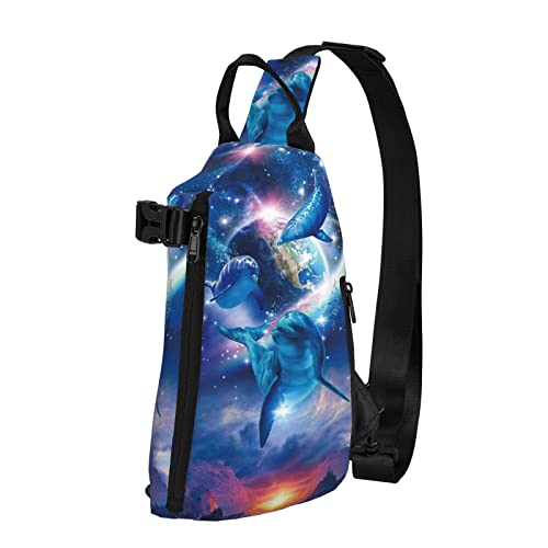 Galaxy Delphins bedruckter Sling Crossbody Rucksack Schultertasche Sling Bag für Männer Frauen Outdoor Walking Reisen, Schwarz, Einheitsgröße von OGNOT