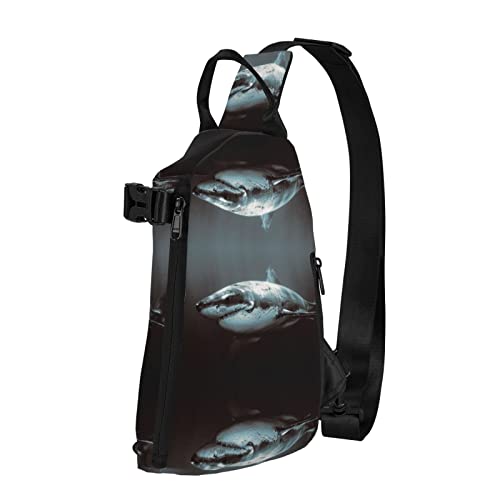 Großartiger weißer Hai-bedruckter Schulter-Rucksack, Umhängetasche, Schultertasche für Männer und Frauen, für Outdoor-Wandern, Reisen, Schwarz, Einheitsgröße von OGNOT