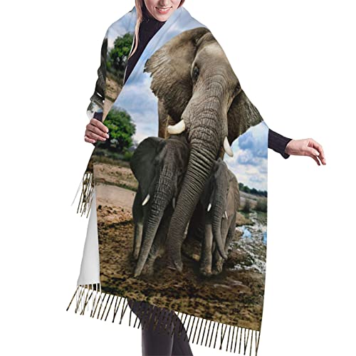 Großer Schal mit Blumen und Schmetterlingen, Kaschmir-Gefühl, Pashmina-Schal, weich, warm, Decke, Schals, Geschenk für Männer und Frauen, Afrikanische Wildtiere Elefant, Einheitsgröße von OGNOT