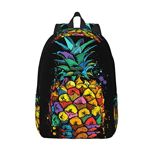 OGNOT Abstrakter geometrischer Druck, Leinen-Rucksack, leicht, für Reisen, lässiger Tagesruck, Studentenrucksack, Laptop-Rucksack für Damen und Herren, Bunte Ananas, S von OGNOT