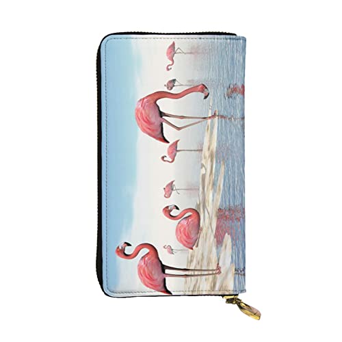 OGNOT Clutch-Geldbörse aus Leder mit großem Fassungsvermögen, für Damen, Kartenhalter, für Herren und Damen, aus Leder, Flock of Pink Flamingos on the Beach, Einheitsgröße, Classic von OGNOT