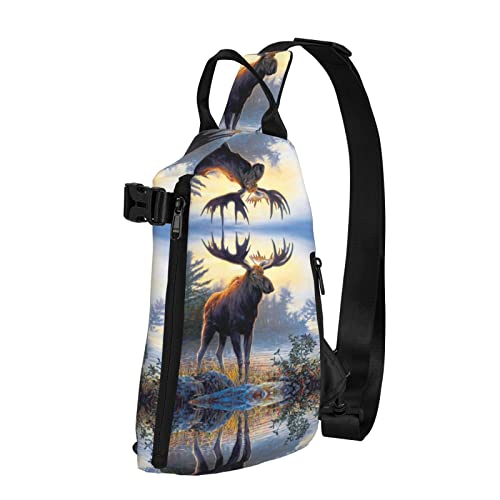 OGNOT Fall Moose Deer bedruckte Sling Crossbody Rucksack Schultertasche Sling Bag für Männer Frauen Outdoor Walking Reisen, Schwarz, Einheitsgröße von OGNOT