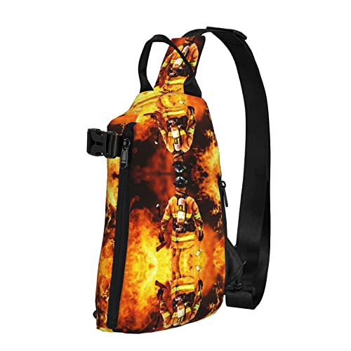 OGNOT Feuerwehrmann Feuerwehrmann Flamme gedruckt Sling Crossbody Rucksack Schultertasche Sling Tasche für Männer Frauen Outdoor Walking Reisen, Schwarz, Einheitsgröße von OGNOT