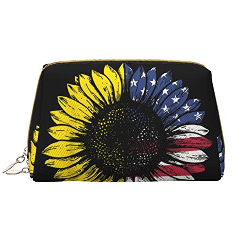 OGNOT Gitarren-Kulturbeutel, Reise-Organizer für Männer und Frauen, leichte Leder-Make-up-Tasche, große Kosmetiktasche, Amerikanische Flagge Sonnenblume, Einheitsgröße von OGNOT