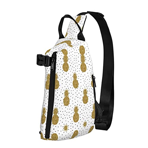 OGNOT Goldfarbener Glitzer-Rucksack mit Ananas-Früchten-Design, Umhängetasche, Schultertasche, Schultertasche für Herren und Damen, für Outdoor-Wandern, Reisen, Schwarz, Einheitsgröße von OGNOT