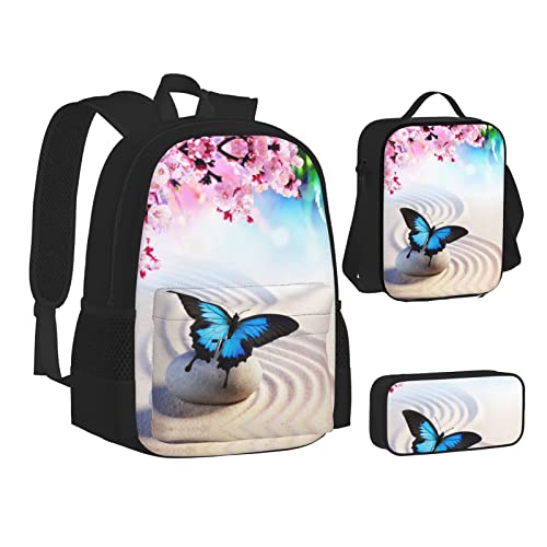 OGNOT Käfer-Kranz-Druck, Schulrucksack, Teenager, Mädchen, Jungen, Schultaschen, Büchertasche mit Lunch-Tasche, Federmäppchen, Reisetagesrucksack-Sets, Zen Design Schmetterling, Einheitsgröße von OGNOT