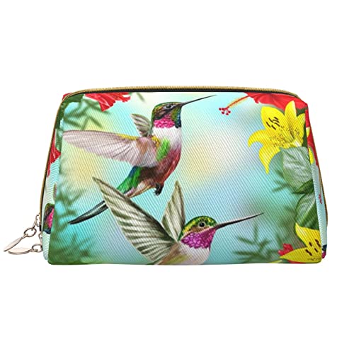 OGNOT Kulturtasche mit Leopardenmuster, Reise-Organizer für Männer und Frauen, leichte Leder-Make-up-Tasche, große Kosmetiktasche, Kolibri, rote Blume, Hibiskus, Einheitsgröße von OGNOT