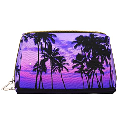 OGNOT Kulturtasche mit Leopardenmuster, Reise-Organizer für Männer und Frauen, leichte Leder-Make-up-Tasche, große Kosmetiktasche, Palme Purple Sunset, Einheitsgröße von OGNOT