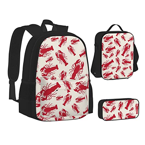 OGNOT Niagara Schulrucksack, bedruckt, für Teenager, Mädchen, Jungen, Schultaschen, Büchertasche mit Lunch-Tasche, Federmäppchen, Reisetagesrucksack-Sets, Roter Hummer, Einheitsgröße von OGNOT