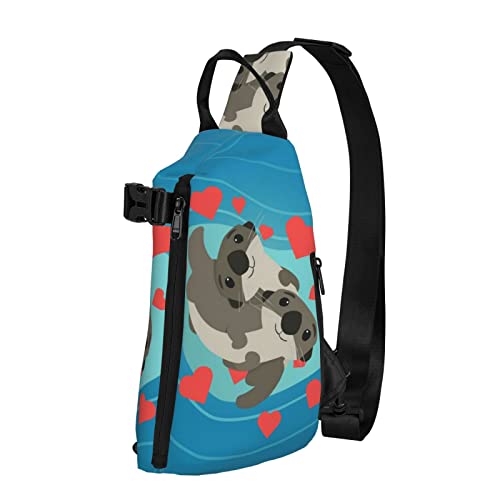 OGNOT Niedliche Otter-bedruckte Schultertasche, Umhängetasche, Schultertasche für Männer und Frauen, für Outdoor-Wandern, Reisen, Schwarz, Einheitsgröße von OGNOT