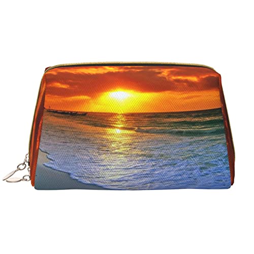 OGNOT Retro-Kulturtasche mit USA-Flagge, Reise-Organizer für Männer und Frauen, leichte Leder-Make-up-Tasche, große Kosmetiktasche, Strand mit Sonnenuntergang, Einheitsgröße von OGNOT