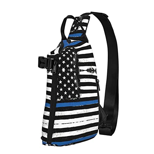 OGNOT Retro-Rucksack mit blauer dünner Linie, USA-Flagge, bedruckt, Umhängetasche, Schultertasche, Schultertasche für Herren und Damen, für Outdoor, Walking, Reisen, Schwarz, Einheitsgröße von OGNOT