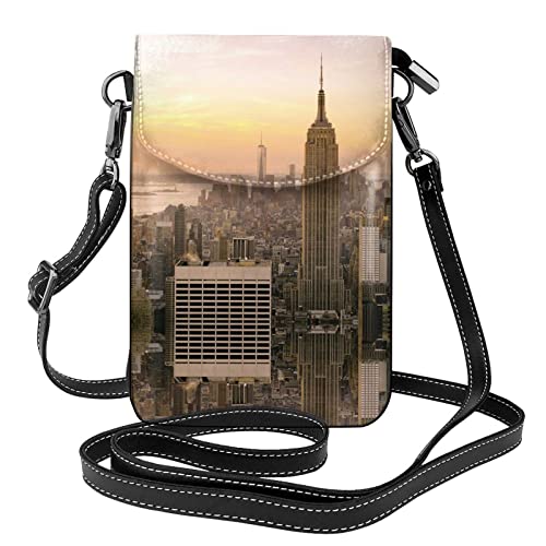 OGNOT Rot Weiß Print Leder Sling Phone Tasche, Kleine Umhängetaschen Handy Brieftasche Geldbörsen Für Frauen, Mit Verstellbarem Gurt, Empire State Building, Einheitsgröße von OGNOT