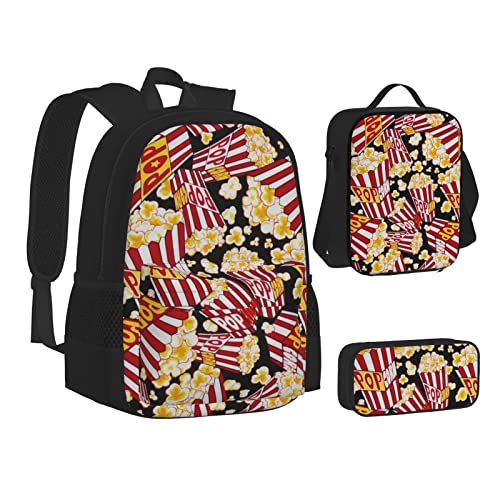 OGNOT Schulrucksack, bunt, mit Schmetterlingsmotiv, für Teenager, Mädchen, Jungen, Schultaschen, Büchertasche mit Lunch-Tasche, Federmäppchen, Reisetagesrucksack-Sets, Popcorn-Druck., Einheitsgröße von OGNOT