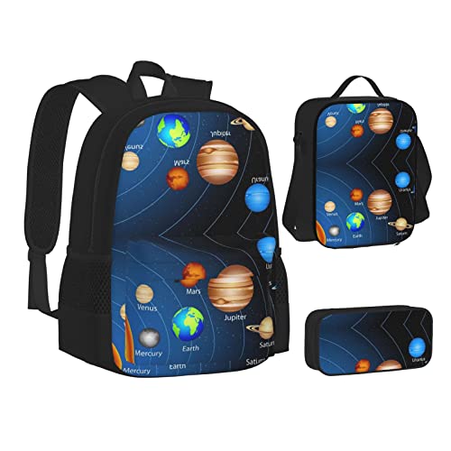 OGNOT Schulrucksack mit Fledermaus-Muster, bedruckt, für Teenager, Mädchen, Jungen, Schultaschen, Büchertasche mit Lunch-Tasche, Federmäppchen, Reisetagesrucksack-Sets, Weltraum-Solarsystem, Einheitsgröße von OGNOT