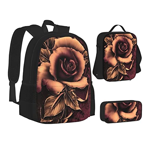 OGNOT Schulrucksack mit Pferd unter dem Mond, bedruckt, für Teenager, Mädchen, Jungen, Schultaschen, Büchertasche mit Lunch-Tasche, Bleistiftbeutel, Reisetagesrucksack-Sets, Gothic Rose, Einheitsgröße von OGNOT