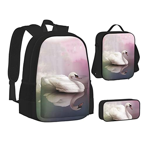 OGNOT Schulrucksack mit Pferd unter dem Mond, bedruckt, für Teenager, Mädchen, Jungen, Schultaschen, Büchertasche mit Lunch-Tasche, Bleistiftbeutel, Reisetagesrucksack-Sets, Weiss/opulenter Garten, Einheitsgröße, Rucksack, Reisen von OGNOT