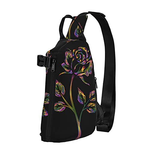 OGNOT Schwarz und Gold Blumen bedruckt Sling Crossbody Rucksack Schultertasche Sling Tasche für Männer Frauen Für Outdoor Walking Reisen, Schwarz, Einheitsgröße von OGNOT