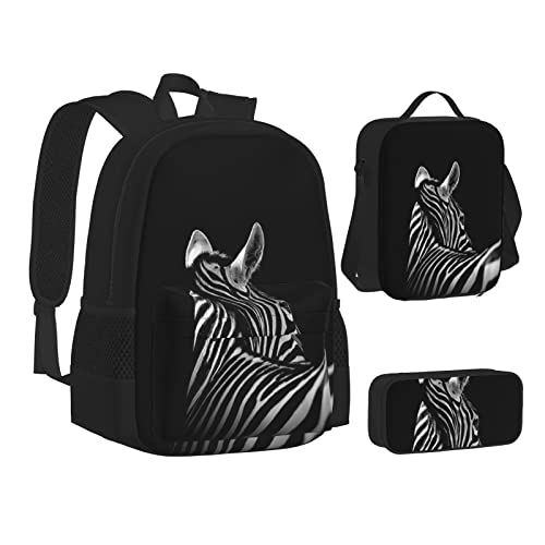 OGNOT Seestern Muschel Sandy Strand Druck Schulrucksack Teens Mädchen Jungen Schultaschen Büchertasche mit Lunchtasche Federtasche Reise Tagesrucksack Sets, Schwarz-weißes Zebramuster, Einheitsgröße von OGNOT