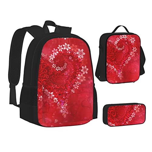 OGNOT Tropische Blumen und Zen-Stein-Druck, Schulrucksack, Teenager, Mädchen, Jungen, Schultaschen, Büchertasche mit Lunch-Tasche, Federmäppchen, Reisetagesrucksack-Sets, Herzblume zum Valentinstag, Einheitsgröße von OGNOT