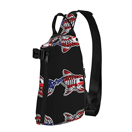 OGNOT USA Bone Fish bedruckter Sling Crossbody Rucksack Schultertasche Sling Bag für Männer Frauen Outdoor Walking Reisen, Schwarz, Einheitsgröße von OGNOT