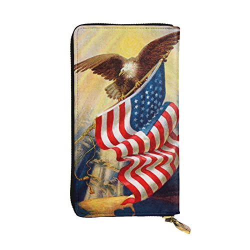 Ocean Sea Beach Muscheln Seestern Blau Große Kapazität Leder Clutch Geldbörse Damen Kartenhalter Herren Frauen Leder Clutch Geldbörse, Amerikanische USA-Flagge Adler Kunst, Einheitsgröße, Classic von OGNOT