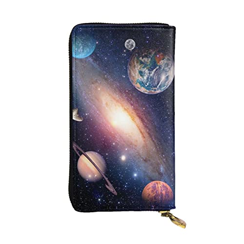 Ocean Sea Beach Muscheln Seestern Blau Große Kapazität Leder Clutch Geldbörse Damen Kartenhalter Herren Frauen Leder Clutch Geldbörse, Universum Galaxie Weltall, Einheitsgröße, Classic von OGNOT