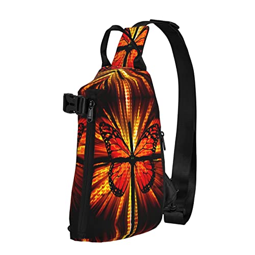 Orange Schmetterling bedruckt Sling Crossbody Rucksack Schultertasche Sling Bag für Männer Frauen Für Outdoor Walking Reisen, Schwarz, Einheitsgröße von OGNOT