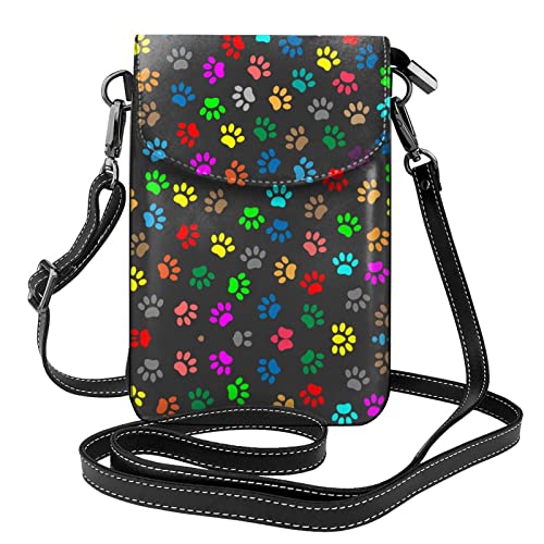 Solar Galaxy Print Damen Mädchen Crossbody Handytasche, kleine Messenger Schultertasche Bargeld Handtasche Geldbörse Geldbörse, Buntes Hundepfoten-Motiv, Schwarz, Einheitsgröße von OGNOT