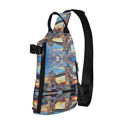 Tower Bridge in London bedruckter Sling Crossbody Rucksack Schultertasche Schultertasche für Herren Damen, für Outdoor Walking Reisen, Schwarz, Einheitsgröße von OGNOT