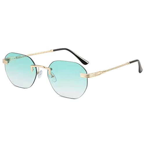 OGOBVCK Damen Ellipse Rahmenlos Sonnenbrille Cat Eye Sunglasses Mode Retro Brille UV-Schutz für Damen Frauen (Green) von OGOBVCK