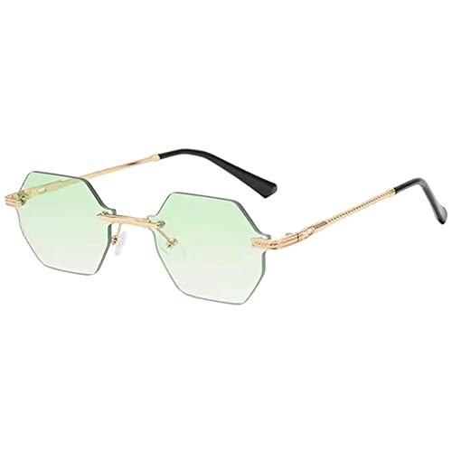 OGOBVCK Herren Sonnenbrille Goldenen Rahmen Braun Linse Sports Sonnenbrille Sechseck Damen Sonnenbrille Rimless Sonnenbrille Für Frauen Polygon Rahmenlose Brille Männer Uv400 (Green) von OGOBVCK